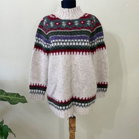 Moda International Women's size S Nordic Sweater 100% Wool Mock Neck Pullover - Picture 1 of 9